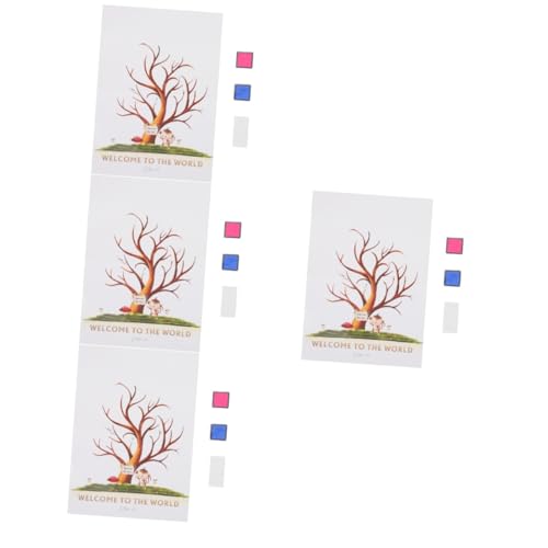 Housoutil 4 Sätze Fingerprint Baum für Gender Reveal Party mit Stempeln Blau Poster Einzigartige Deko für Babyparty und Besondere Anlässe von Housoutil