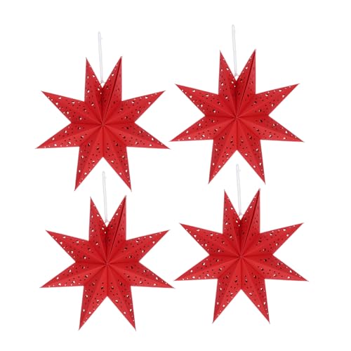 Housoutil 4 Stück Rote Papierstern Laternen Origami Weihnachtslampenschirm Wiederverwendbar Für Party Fensterdeko LED Pendelleuchten von Housoutil