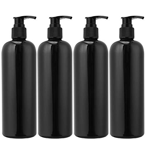 Housoutil 4 Stück Seifenspender Schwarz, 500ml Pumpspender für die Shampoo, Handwäsche, Lotion, Dauerhafte Nachfüllbare Seifenspender Shampoo Spender für Küche Bad von Housoutil