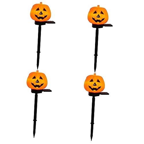 Housoutil 4 Stück Solar-kürbis-laterne Kürbisdekor Beleuchten Solarlaternen Im Freien Solar-kürbispfähle Halloween-gartendekoration Halloween-kürbislaterne Wandlampe Plastik Miniatur von Housoutil