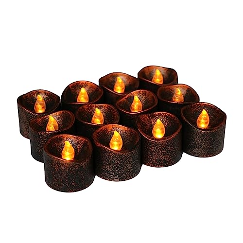 Housoutil 4 Stück braune Kerzen LED teelichter kerzen elektrische Kerze Kerzenlampen glitzerndes Kerzenlicht geführte Teelichter flackerndes Kerzenlicht geführtes Teelicht scheinen von Housoutil