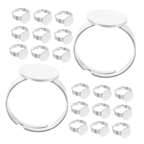 Housoutil 40 Stück Ringe Basis Verstellbar Rund Cabochon Lünette Tablett Flach Fingerringe Unisex Schmuckrohlinge Für DIY Schmuckherstellung von Housoutil