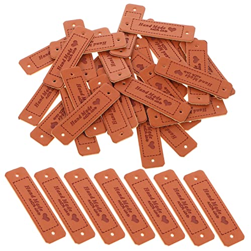 Housoutil 60 Stck Handgefertigte Lederetiketten mit Vorgebohrten Löchern Einfache Nähanbringung Vielseitig für Kleidung Taschen Schuhe und DIY Bastelprojekte Schokoladenbraun von Housoutil