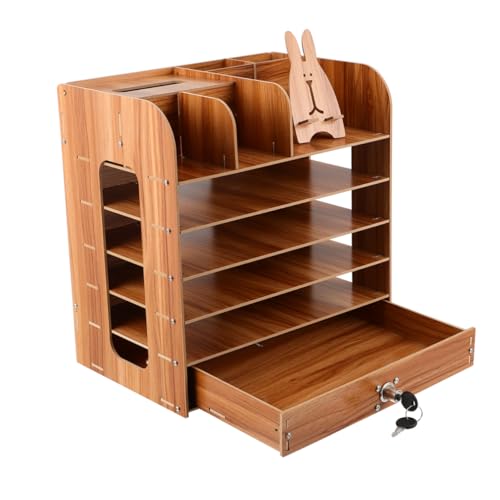 Housoutil Desktop Storage Organizer Multi Layer Drawer File Shelf Wooden Storage Box for Office and Home Use Cherry Wood Finish Versatile Compartment Design Housoutil Desktop Storage Organizer Multi Layer Drawer File Shelf Wooden Storage Box for Office and Home Use Cherry Wood Finish Versatile Compartment Design von Housoutil