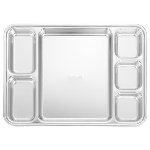Housoutil Edelstahl Geteilt Abendessen Teller, 6 Style Buffet Edelstahl Tablett, Kinder Snack Servierplatte Für Kinder Erwachsene Camping Diät Portion Control von Housoutil