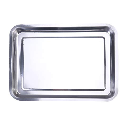 Housoutil Edelstahl Tablett Rechteckig Backblech Ofenblech Grillplatte Flach 36 7 cm Metall Servierplatte Obst Dessert Snacks Brot Wurst Fleisch Platte Grill Küche Restaurant Zuhause von Housoutil