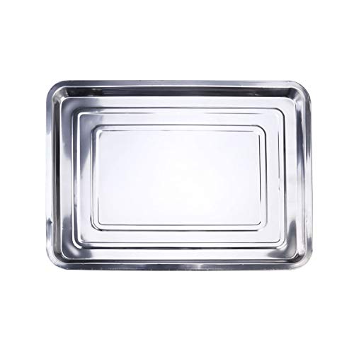 Housoutil Edelstahl Tablett Rechteckig Backblech Ofenblech Grillplatte Flach 45 x 35 cm Metall Servierplatte Obst Dessert Snacks Brot Wurst Fleisch Platte Grill Küche Restaurant Zuhause von Housoutil