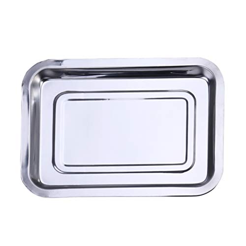 Housoutil Edelstahl Tablett Rechteckig Backblech Ofenblech Grillplatte Tief 36 x 27 x 4, 8 cm Metall Servierplatte Obst Dessert Snacks Brot Wurst Fleisch Platte Grill Küche Restaurant Zuhause von Housoutil