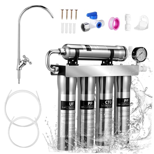 Housoutil Edelstahl Trinkwasserfilter System mit Ultrafiltration Wand Untertischmontierbarer Wasserhahnfilter Effektive Sedimententfernung Langlebig für Sauberes Trinkwasser zu Hause von Housoutil