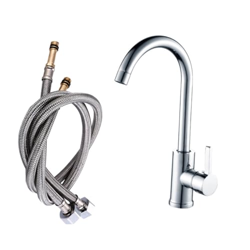Housoutil Küchen Badarmatur Mischbatterie mit Schlauch Heiß kalt Wasserhahn Platzsparend Drehbar Elegantes Design für Spüle und Waschbecken Geeignet für Haushalt und Hotel von Housoutil