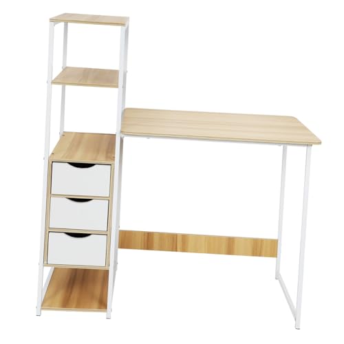Housoutil Moderner Eck Schreibtisch mit Seitenschrank und Stabiler Computertisch aus Holz und Geräumiger Arbeitsplatz für Homeoffice und Studium von Housoutil