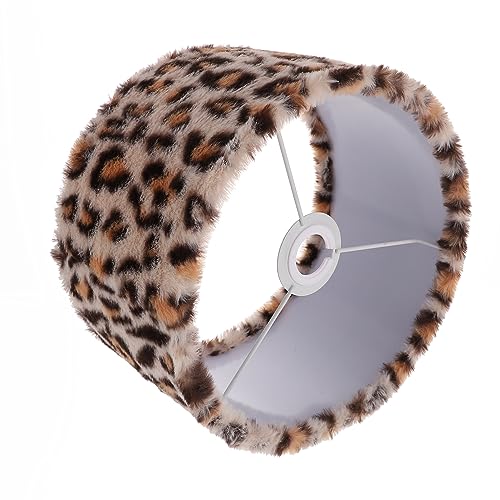 Housoutil Lampenschirm E27 E14 Plüsch mit Tiermuster Kleiner Lampenschirm aus Stoff und Eisen Trommelform Lampenabdeckung für Schreibtischlampe Wohnzimmer Hotel 25cm Leopardenmuster von Housoutil