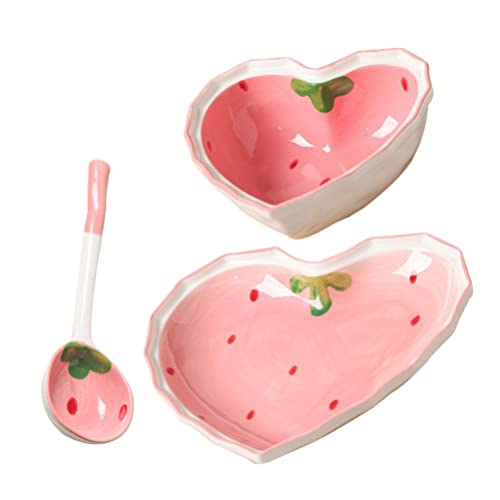 Housoutil Suppenschüssel Dessertteller aus Keramik Herzform Salatschüssel Erdbeer-Vorspeisenteller Speiseteller Snack-Servierplatte mit Schmuckschale Tablett für Mikrowelle Servierschalen von Housoutil
