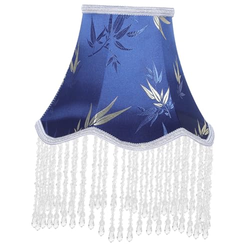 Housoutil Vintage Tischlampenschirm Metall Dekorativer Fransenbesatz Einfach zu Montieren Langlebig Eleganter Lampenschirm für Schreibtisch und Stehlampen Viktorianischer Stil Blaues Design von Housoutil