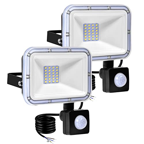 LED Strahler mit Bewegungsmelder, 2 Stücke 20W Superhell 1600LM Aussenstrahler, 6500K Kaltweiß LED Scheinwerfer, IP67 Wasserdicht Außenstrahler für Garten, Garage, Hof, Hotel, Sportplatz von Houssem