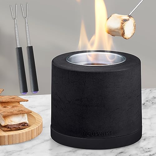 Houswise Tisch-Feuerstelle Smores Maker Kit – Beton Outdoor & Indoor Feuerstelle Tischplatte, Tisch-Feuerstelle, kleiner tragbarer Mini-Kamin für den Innenbereich von Houswise