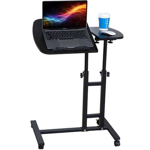 Hovadova Überbett Nachttisch mit Rollen, verstellbarer Überbetttisch mit neigbaren Desktops, tragbarer Überbettschreibtisch, mobiler Stehpult für Laptop-Bett Sofa Seite Hovadova Überbett Nachttisch mit Rollen, verstellbarer Überbetttisch mit neigbaren Desktops, tragbarer Überbettschreibtisch, mobiler Stehpult für Laptop-Bett Sofa Seite von Hovadova