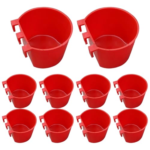 10er-Packung Hühner-Wassernäpfe, hängender Vogelfutterspender für Käfige, 227 g, Kaninchen-Futternäpfe für Tauben, Sittiche, Geflügel mit Haken, roter Hühnerfutterspender, Hühnergrit-Futterspende von HoveeLuty