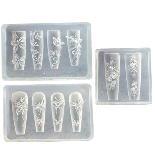 3D-Blumen-Form für Nägel, transparent, DIY, exquisite Nagelformen mit Lilie, Rose, Schmetterling-Design für Harz, Epoxidharz, professionelles Zubehör, Silikon-Nagelkunst-Formen für Kunst von HoveeLuty