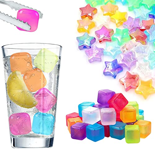 40pcs Wiederverwendbare Eiswürfel Für Getränke Im Freien Im Freien Farbenfrohe Lebensmittelqualität Tpu Ice Cube Bpa Kostenlose Künstliche Eiswürfel Mit(20 Sterne Schimmel+20 Quadratmodelle) von HoveeLuty