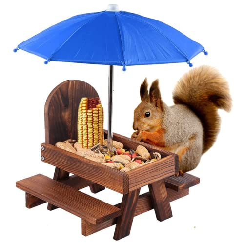 Eichhörnchen -Feeder -Tisch Mit Regenschirm Holz Eichhörnchen Picknicktisch Feeder Holz Eichhörnchenbank Feeder Für Außenhörnchen Picknicktisch Für Garten Ornamente 21 * 18 * 18 cm von HoveeLuty