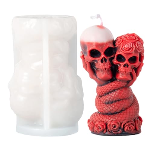 Halloween-Silikonformen, 3D-Kerzenform mit Schlangenrose und Totenkopf, mit klarer Textur, kreative DIY-Halloween-Dekorationen für Zuhause, Geschäft, Spukhaus, Kerzenformen, Totenkopf-S von HoveeLuty