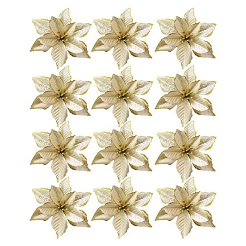 HoveeLuty 15cm 12pcs Künstliche Weihnachtsblumen Weihnachtsstern Goldene Pailletten Weihnachtsbaum Dekoration von HoveeLuty