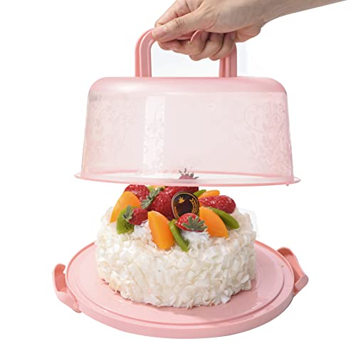 HoveeLuty Kuchenträger Runder Kuchenstillkuchen Transportbox Mit Deckel Und Handlung Tragbarer Kuchen Transportbehälter Kuchenbox Für 6-8 Zoll Kuchen Rosa von HoveeLuty