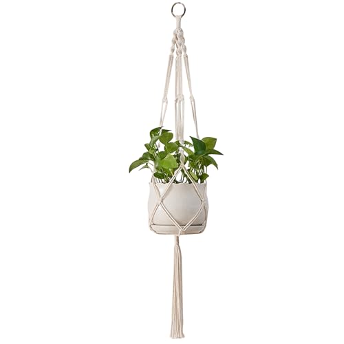 Makramee-PflanzenaufhäNger, 104,5 Cm, Baumwollseil, PflanzenaufhäNger Mit Metallring, HäNgender Pflanzenhalter, Rustikaler Blumentopf-AufhäNger FüR Drinnen Und DraußEn, Balkon, Garten, Heimdekoration, von HoveeLuty