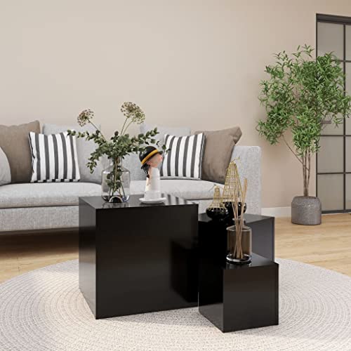 Hovothy Beistelltische 3-TLG. Schwarz Holzwerkstoff Couchtisch 3er Set Wohnzimmer Tisch Couchtisch Modern Telefontisch Sofatisch Mit Reichlich Stauraum fürs Wohnzimmer Schlichten Design von Hovothy