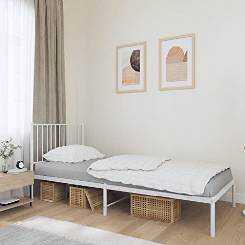 Hovothy Bettgestell Metall 90x200 cm Betten Stauraumbett Gepolsterter Plattformbettrahmen Einzelbett Schrankbett Jugendbett Weiß von Hovothy