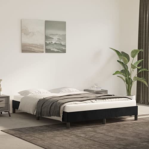 Hovothy Bettgestell Samt 140x200 cm Stauraumbett Gepolsterter Plattformbettrahmen Einzelbett Ausziehbett für Schlafzimmer Gästezimmer Schwarz von Hovothy