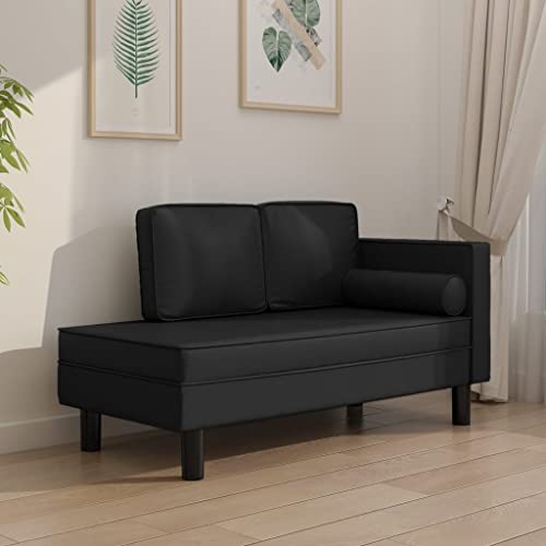 Hovothy Chaiselongue mit Kissen und Nackenrolle Schwarz Kunstleder Chesterfield Sofas Chesterfield Sessel Wohnzimmer Möbel Chesterfield Bett Wohnzimmer Couch Kunstleder Sofa Liegesessel Wohnzimmer von Hovothy