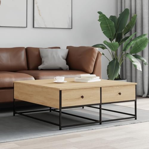 Hovothy Couchtisch 100x99x40 cm Couchtisch Wohnzimmermöbel Design Mit Ablageboden Beistelltisch Kaffeetisch Sofatisch Sonoma-Eiche von Hovothy