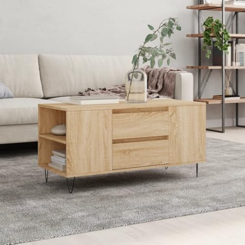 Hovothy Couchtisch 102x44,5x50 cm Couchtisch Wohnzimmer Beistelltisch Sofa Tische Living Room Table Schreibtisch Sofatisch Mit Stauraum Sonoma-Eiche von Hovothy