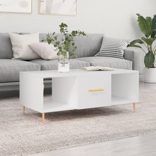 Hovothy Couchtisch 102x50x40 cm Kleiner Tisch Wohnzimmer Beistelltisch Salontable Sofa Tisch Couchtisch Holz Kaffeetisch Coffee Table Weiß von Hovothy