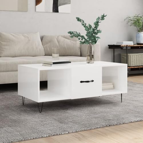 Hovothy Couchtisch 102x50x40 cm Wohnzimmertisch Kaffeetisch Beistelltisch Sofatisch Modernes Design Coffee Table für Wohnzimmer, Büro Hochglanz-Weiß von Hovothy