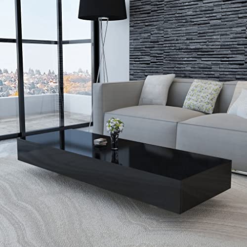 Hovothy Couchtisch 115x55x31 cm Wohnzimmertisch Kaffeetisch Beistelltisch Sofatisch Modernes Design Coffee Table MDF Mit Hochglanz-Finish Hochglanz Schwarz von Hovothy