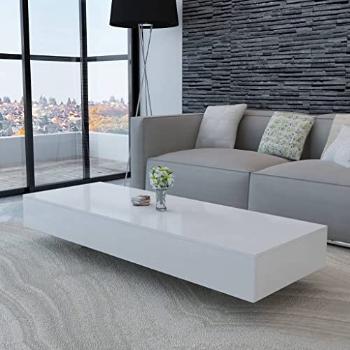 Hovothy Couchtisch 115x55x31 cm Wohnzimmertisch Kaffeetisch Beistelltisch Sofatisch Modernes Design Coffee Table MDF Mit Hochglanz-Finish Hochglanz Weiß von Hovothy