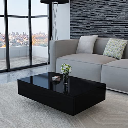 Hovothy Couchtisch 85x55x31 cm Wohnzimmertisch Kaffeetisch Beistelltisch Sofatisch Modernes Design Coffee Table MDF Mit Hochglanz-Finish Hochglanz Schwarz von Hovothy