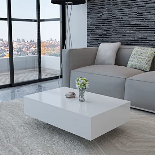 Hovothy Couchtisch 85x55x31 cm Wohnzimmertisch Kaffeetisch Beistelltisch Sofatisch Modernes Design Coffee Table MDF Mit Hochglanz-Finish Hochglanz Weiß von Hovothy