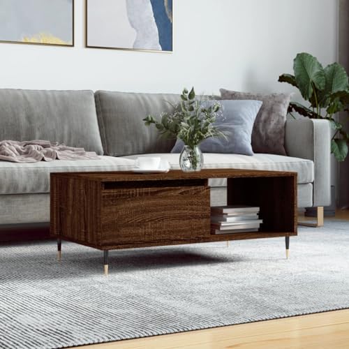 Hovothy Couchtisch 90x50x36,5 cm Wohnzimmertisch Kaffeetisch Beistelltisch Sofatisch Modernes Design Coffee Table für Wohnzimmer, Büro Braun Eichen-Optik von Hovothy