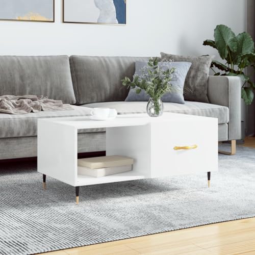 Hovothy Couchtisch 90x50x40 cm Couchtisch WohnzimmermöBel Design Mit Ablageboden Beistelltisch Kaffeetisch Sofa Couch Tisch Stolik Kawowy Do Salonu Hochglanz-Weiß von Hovothy