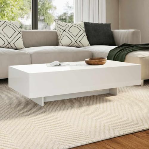 Hovothy Couchtisch Wohnzimmertisch 115x55x31 cm Kaffeetisch Beistelltisch Sofatisch Modernes Design Coffee Table MDF Mit Hochglanz-Finish Weiß von Hovothy