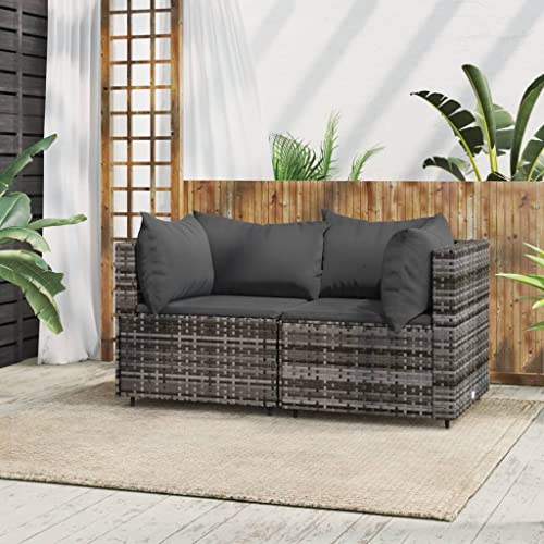 Hovothy Garten-Ecksofas mit Kissen 2 STK. Grau Poly Rattan Gartencouch Balkon Sofa Outdoor Sofa Rattansessel Rattan Stuhl Corner Sofa Ecksessel Gartenmöbel Set Balkonmöbel Set Gartensofa von Hovothy