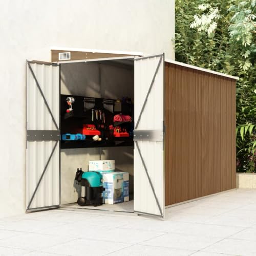 Hovothy Gerätehaus 118x288x178 cm Wand-Geräteschuppen Gartenschrank Wetterfest Geräteschuppen Gartenhaus Metall Fahrradunterstand Holzlager Hütte Braun von Hovothy