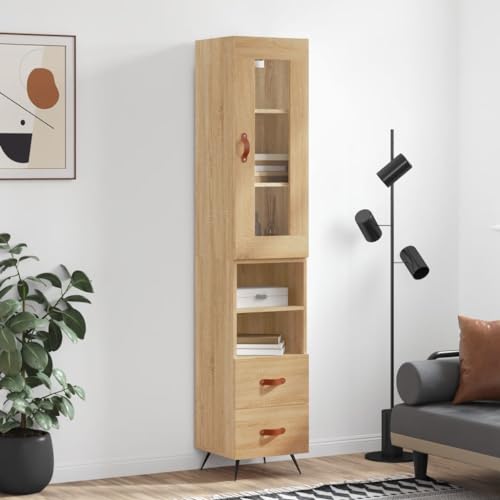 Hovothy Highboard Sonoma-Eiche 34,5x34x180 cm Holzwerkstoff Komodenschrank Kommode Holz Kommode Schmal Kommode Hoch Sideboard Holz Sideboard Schmal Vitrinenschrank Holz Highboard Holz von Hovothy