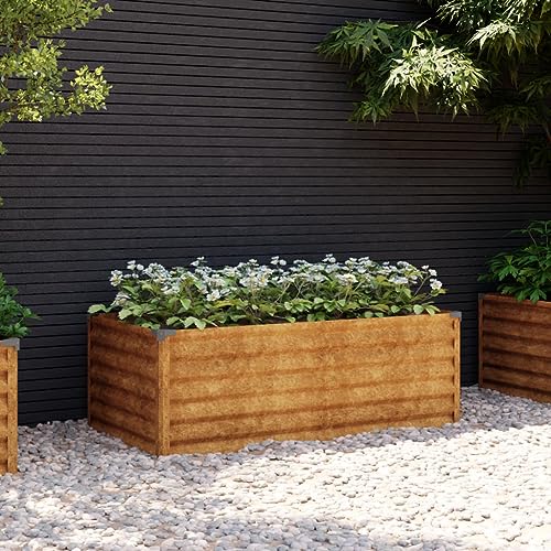Hovothy Hochbeet 100x50x36 cm Cortenstahl Hochbeete für Garten Pflanzkasten Hochbeet Balkon Kräuterbeet GemüSebeet Hochbeet Metall Kann Blumen Oder Pflanzen Pflanzen Modernes Design von Hovothy
