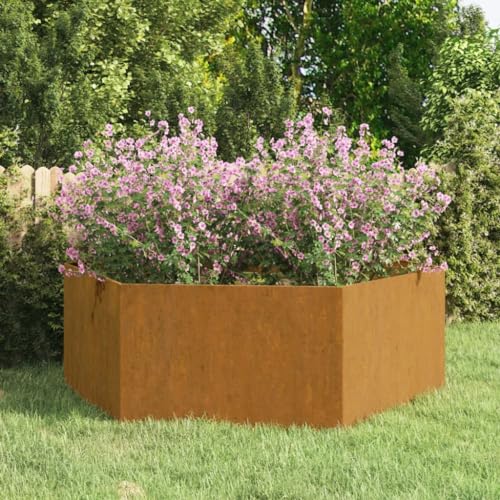 Hovothy Hochbeet Blumenkasten Hochwertige Pflanzkübel Dekokasten Kräuterbeet Gartenmöbel für Gärten Balkone Hinterhof oder Terrassen Modernes Design Rostig 138x120x45 cm von Hovothy