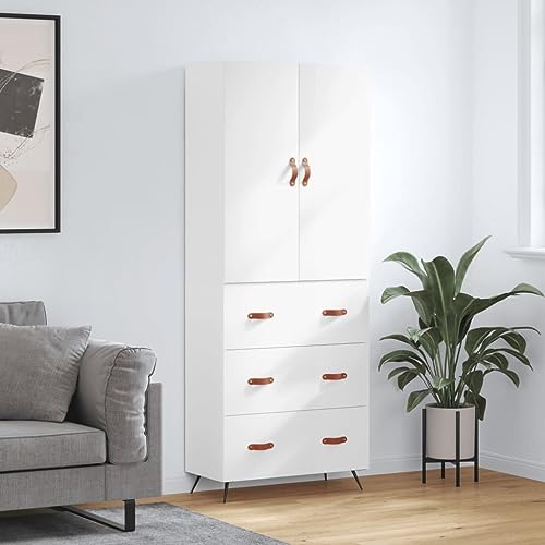 Hovothy Sideboard Aufbewahrungsschrank Elegantes Design Vitrinenschrank Multifunktionale Möbel Inneneinrichtung Hochglanz-Weiß 69,5x34x180 cm von Hovothy